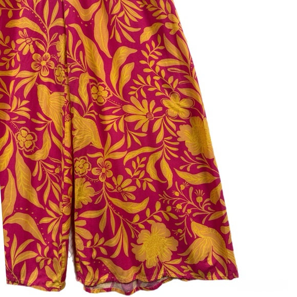 Patrons of Peace Angelo Wide-Leg Smocked Pants Pink Bird Floral M - Picture 6 of 9